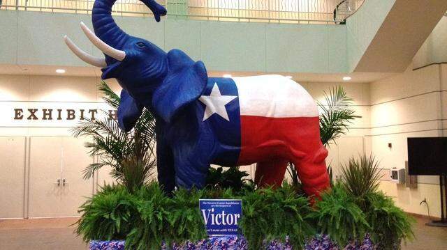 An elephant painted to resemble the Texas flag greets visitors to every GOP Convention. 